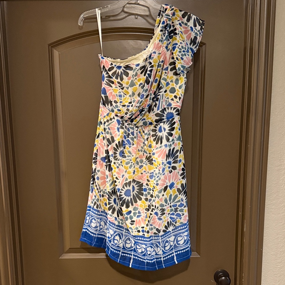 MM Couture One-Shoulder Floral Mini Dress - Blue, Yellow, Pink Medium